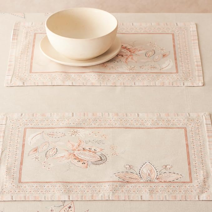 Maison d' Hermine Placemats 100% Combed Cotton Premium Set of 4 Dinner Placemat, Decorative Washable Cloth Placemat, Dining, Buffet Parties & Camping - Society Florals (13"x19")