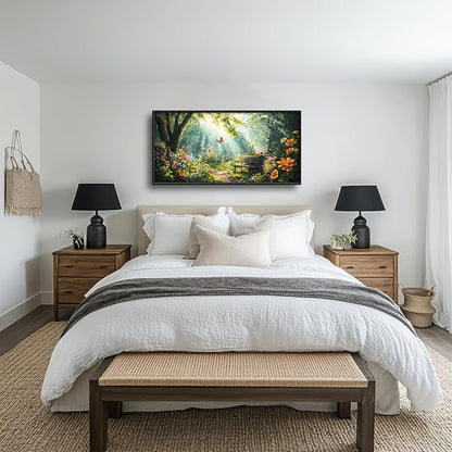 Green Forest Large Wall Art Garden Pictures Wall Decor Nature Sunlight Landscape Big Canvas Painting Prints Framed Artwork Home Decorations Above Bed for Bedroom Living Room Dining Room 60"x30"