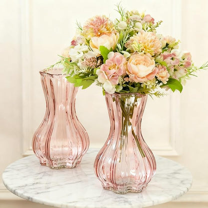 Flower Vase,Glass Vases Set of 2,Blush Clear Pink Vase 8 inch,for Home Decor,Decorations Indoor,Gifts,Wedding,Anniversary,Bridal Shower,Centerpieces