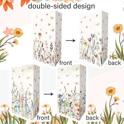 12 PCS Wildflower Party Favor Gift Bags Boho Floral Small Candy Goodie Bags Boxes with Stickers Wildflower Bridal Shower Birthday Wedding Party Supplies