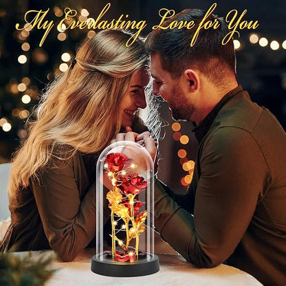 Mothers Day Glass Rose Gifts for Mom Women, Rose Flower Christmas Birthday Gifts for Women Mom Wife Girlfriend, Light Up Rose in A Glass Dome, Rose Gifts for Valentines, Mothers Day, Womens Day (Red)