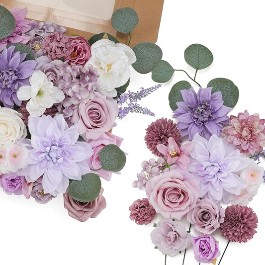 Senseya Artificial Flowers Combo Box for Decoration,Silk Mix Fake Flowers with Stems DIY Wedding Bouquets,Artificial Flowers Bulk Box Set Home Cake Decor