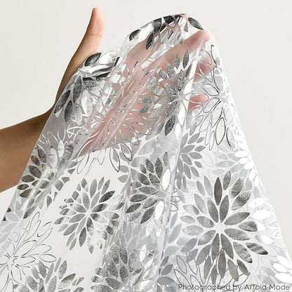 Artoid Mode 3PCS White Silver Dahlia Flower Gauze Table Runner 120 Inch 10FT, Glitter Metallic Foil Seasonal Sheer Dining Holiday Table Decor for Home Party