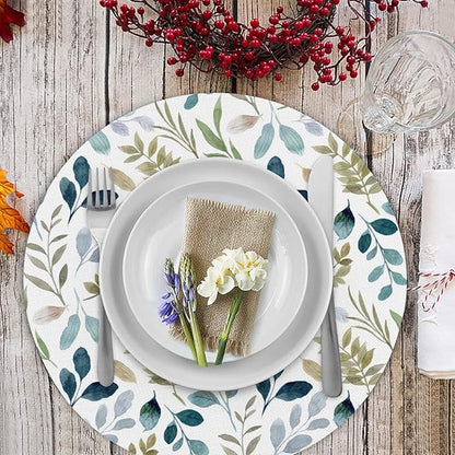 Flower Round Placemat Set of 4 Elegant Linen Table Mats for Dining, Heat Resistant, Stain Resistant Perfect for Dinner Parties, Restaurants, and Everyday Use