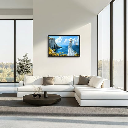 Coastal Boat Large Wall Art Framed Wall Decor for Living Room Ocean Coast Pictures Oversized Canvas Print Painting Modern Extra Large Framed Artwork for Bedroom Office Home Decor 36"x24"