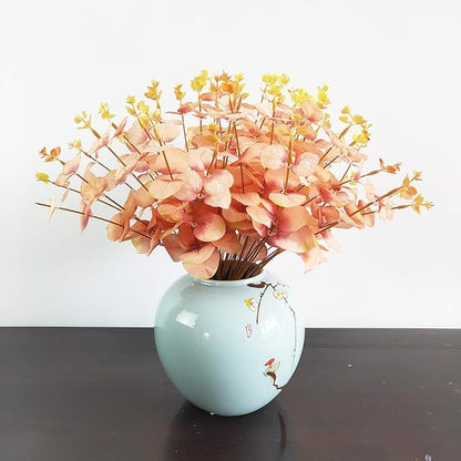 19" Faux Flowers Artificial Silk Silver Dollar Eucalyptus Stems Fake Plant for Vase Home Wedding Decor 3 Pcs (Pink)