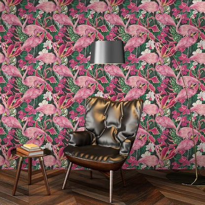 Modern Abstract Tropical Flamingo Birds Peel and Stick Wallpaper Easy Peel Off Contact Paper Stick on Adhesive Wall Paper for Bathroom Waterproof Renter Friendly