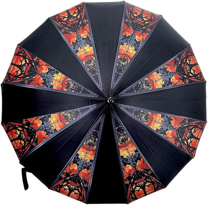 Pagoda Umbrella - Artisan Design with Bat Wing Scalloped Edges, Full Size Waterproof Windproof UV Protection Gothic Parasol with Carry Case