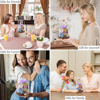 Flowers for Delivery - Forever Flowers Rose in Glass Dome with LED Lights, Large Size Preserved Roses Gifts for Women, Mom, Wife, Friend -Birthday, Anniversary, Valentine's Day Gift (Purple+Pink)