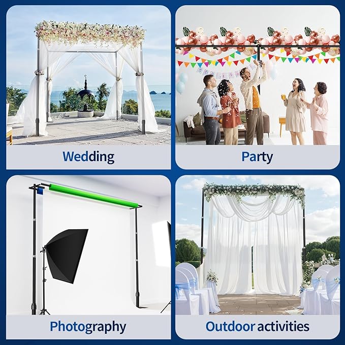 8.9x10ft Pipe and Drape Backdrop Stand, Double Crossbar, Heavy Duty Adjustable Background Frame with Metal Base for Parties Photography Wedding Photoshoot Decoration - Black
