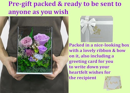 Valley of Rain & Forest Long-Lasting Real Flowers, Handcrafted Preserved Rose Bush For you to Send Love for All Occasions, Floral Arrangement for Indoor Decoration (Purple Rose)