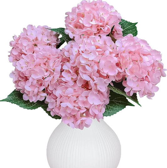 6PCS Premium Pink Hydrangea Artificial Flowers Bouquets, Light Pink Silk Hydrangea Flowers Heads with Stems, Fake Hydrangeas Flowers Arrangement, Faux Hydrangea Decor for Home Wedding Party