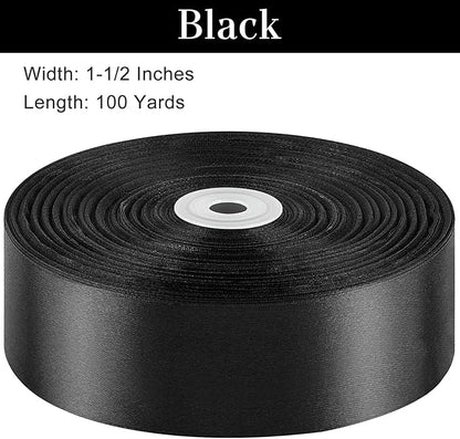 1-1/2 Inches 100 Yards Black Satin Ribbon, Ribbon Roll for Flower Bouquets, Gift Wrapping, Wedding, Handmade Crafts