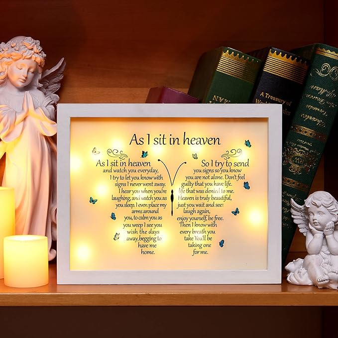 WOODEXPE Sympathy Gift LED Memorial Shadow Box 8x10 Memorial Gifts for Loss of Loved One (Butterfly White)
