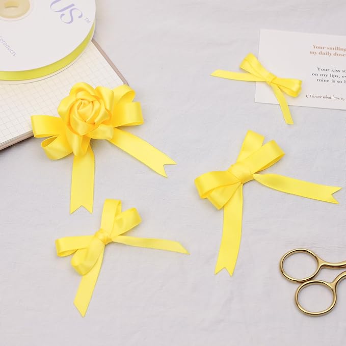 Daffodil Yellow Satin Ribbon, Double Faced 1/2 Inch X 25 Yards Daffodil Ribbon, Premium Satin Ribbon for Gift Wrapping, Crafts, Hair Bow Making, Sewing, Flower Bouquet, Wedding Party Decor