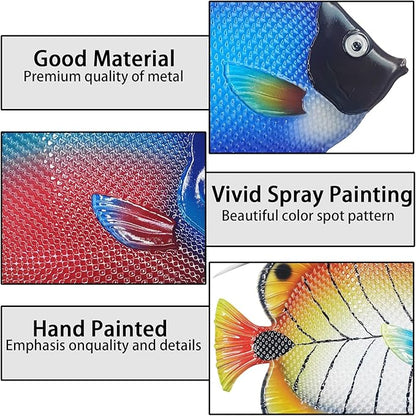 John's Studio Metal Fish Sea Wall Decor Outdoor Garden Hanging Art Sculptures Home Ocean Theme Decorations for Kitchen Bathroom and Pool - 3 PCS