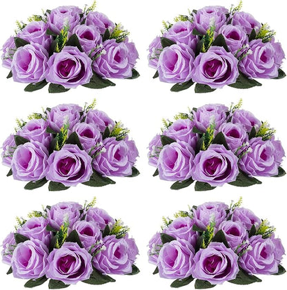 NUPTIO Artificial Flower Centrepieces for Tables - 6 Pcs Lilac Fake Flowers Roses Balls 9.5in Diameter - Silk Faux Rose Arrangement for Wedding Party Centerpiece Table Decor