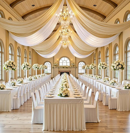 PartyVillage 10ft×15ft Beige Backdrop Curtain for Wedding Parties, 2 Panels Wrinkle Free 15 FT Long Polyester Photo Backdrop Drapes Back Drop Cloth for Birthday Photography Background