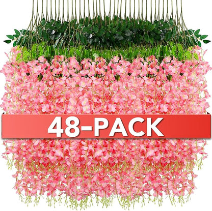 Wisteria Hanging Flowers,Fake Hanging Flowers,Wisteria artificiales Garland for Home Wedding Arch Floral Party Garden Ceremony Outdoor Decor,3.6 feet Long(48,Pink)