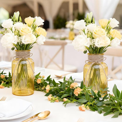 Vintage Glass Flower Vase，3 Pack Farmhouse Gold Glass Centerpiece Vases Mason Jars for Weddings, Parties & Home Decor Bulk (3, Gold)