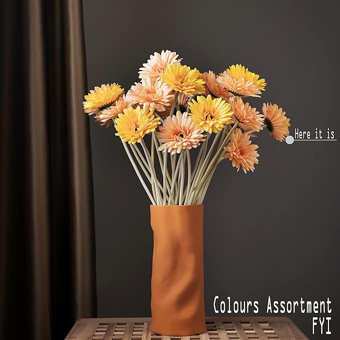 12pcs Artificial Gerbera Daisies,22 Inch Long Stem Silk Daisy Flowers,Realistic Artificial Flower Mums for Home Décor Centerpiece Wreath Supplies Wedding Bouquet,Elegant Yellow