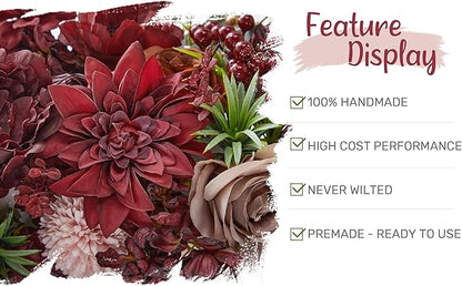 Wedding Arch Flowers with Drapes Kit (Pack of 4) - 2pcs Artificial Burgundy Deluxe Swag with 2pcs Sheer Drapes for Wedding Ceremony Arbor Reception Backdrop Rose Floral Decoration