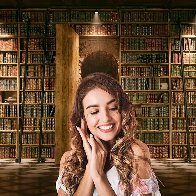 Bookshelf Backdrop Vintage Bookcase Old-Fashioned Library Room with Books Photography Background Magic Books Ancient Library for Book Theme Party Decorations Birthday Photoshoot Props 10x6.5ft