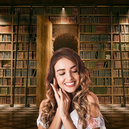Bookshelf Backdrop Vintage Bookcase Old-Fashioned Library Room with Books Photography Background Magic Books Ancient Library for Book Theme Party Decorations Birthday Photoshoot Props 12x8ft
