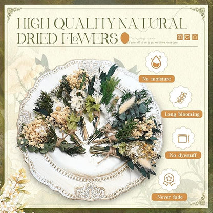 Layhit 24 Pcs Boho Dried Flower Bouquet Mini Wedding Handmade Dry Flowers Decor for Vase Crafts DIY Photo Boutonniere for Men Floral Plant for Bridesmaid Gift Birthday Decor(Greenery)