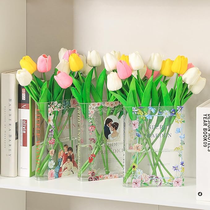 Acrylic Book Shaped Vase, Clear Book Flower Vase, Modern Decorative Vases for Home/Living Room/Bookshelf/Bedroom/Office Decor Aesthetic, Book Lovers Gifts(Pride)