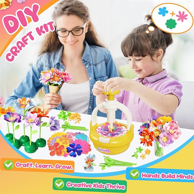 Einailvk Kids Craft Kits, Arts and Crafts for Kid 4-6, Fabric Flower Bouquets Toys, DIY Flower Making Kit for Kids 4 5 6 7 8 9 10 11 12 Year Old Girl Birthday Christmas Gift