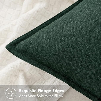 MIULEE Christmas Decorative Linen Pillow Covers 20x20 Inch Dark Green Boho Farmhouse Neutral Couch Throw Pillows for Bed Pack of 2 Accent Modern Pillowcase Sofa Livingroom Home Decor