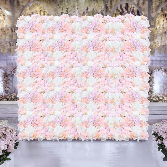20 Pack Flowers Wall Panels Artificial Flowers Wall Decoration Flower Wall Mat Silk Flower Panels Rose Hydrangea Wall Backdrop for Wedding Party Home Christmas Festival, 24 x 16 inch (B)