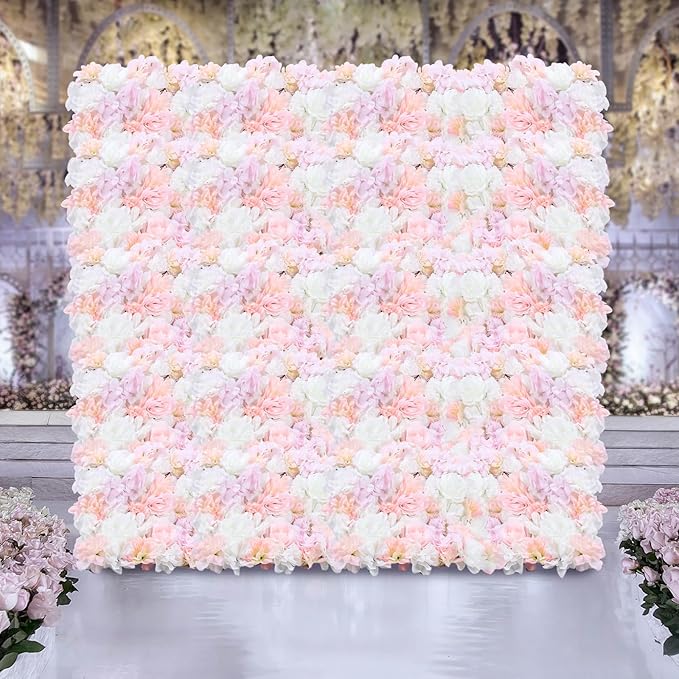 20PCS Artificial Flower Panels, Pink Silk Wedding Flower Panels Banquet Flowers Board, Flower Backdrop Wall for Photo Party Wedding Background Decor
