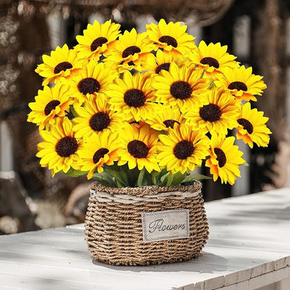 Artificial Sunflowers 23.6in 10 Bundles Total 30 Heads Fake Flowers Bouquet,Realistic Silk Artificial Yellow Sunflowers for Wedding Home Office Parties Summer Decoration