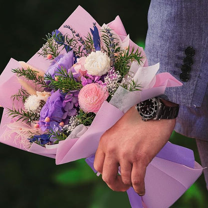 HUACHIPLUS Natural Eternal Flowers Gift: Preserved Flowers Bouquet, Anniversary, Birthday, Mom Gifts for her-Flowers for Delivery Prime-Purple Forever Flower Arrangement (Lilac)