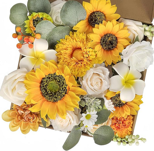 Multi Use Artificial Flowers Sunflowers Combo for DIY Centerpieces Arrangements Wedding Bridal Bouquet Table Chair Decor Candle Holder Baby Shower Cake Decor Flower Strips Home Décor