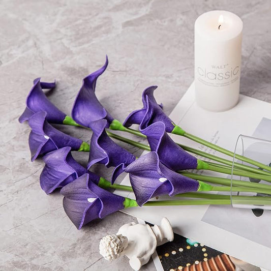 DuHouse 20Pcs Artificial Calla Lily Flower Real Touch Latex Flowers for DIY Wedding Bouquet Party Home Decor (Dark Purple)