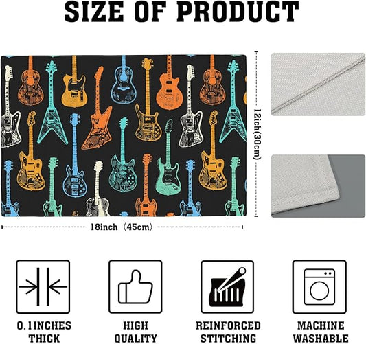 Colorful Guitar Placemats Set of 4, Placemats for Dining Table,Heat Resistant Stain Resistant Wipeable Table Mats for Kitchen Dining Holiday Party Home Decor,12x18 Inch