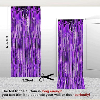2 Pack 3.28 ft x 6.56 ft Purple Tinsel Curtain Party Backdrop - Metallic Foil Tinsel Fringe Backdrop Door Fringe for Birthday Graduation Wedding Party Photo Backdrop.