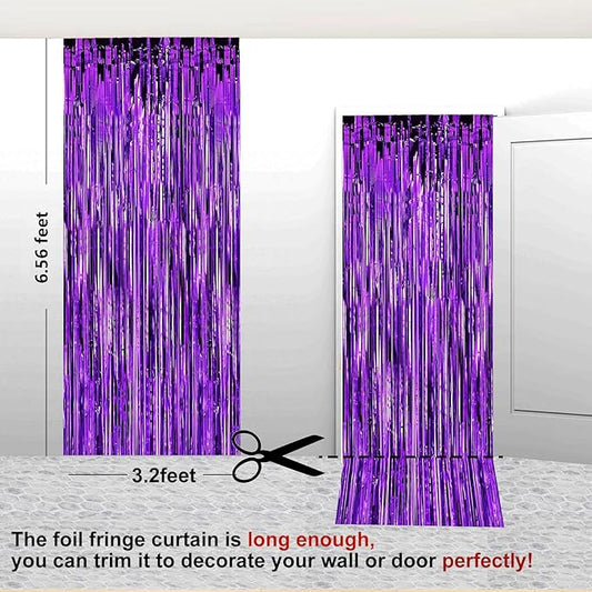 2 Pack 3.28 ft x 6.56 ft Purple Tinsel Curtain Party Backdrop - Metallic Foil Tinsel Fringe Backdrop Door Fringe for Birthday Graduation Wedding Party Photo Backdrop.