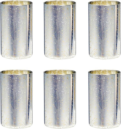 Silver Candle Holder Hurricane Candle Cylinder Vases for Centerpieces Set of 6 for Wedding Table Centerpiece