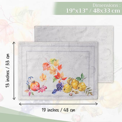 Maison d' Hermine Placemats Set of 4 100% Cotton Washable Cloth Place Mats, Reusable Table Mats for Thanksgiving Christmas Decorations Kitchen Dining Party Wedding (Fruit D'Hiver, 13" x 19")