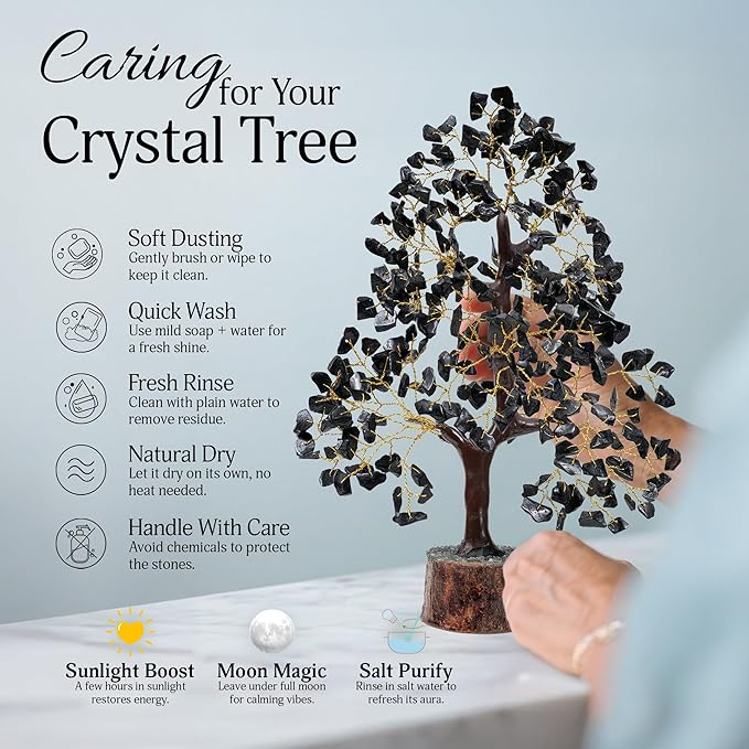 FASHIONZAADI Black Tourmaline Gemstone Tree - Crystal Tree of Life - Crystals and Stones Home Office Decor - Good Luck Gifts for Women
