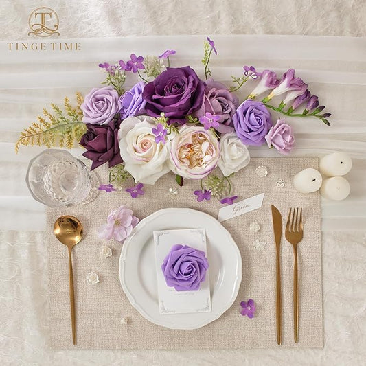 TINGE TIME Artificial Flowers Purple & White Flower Combo for DIY Wedding Bouquets Table Centerpieces Arrangements Party Baby Shower Home Decorations