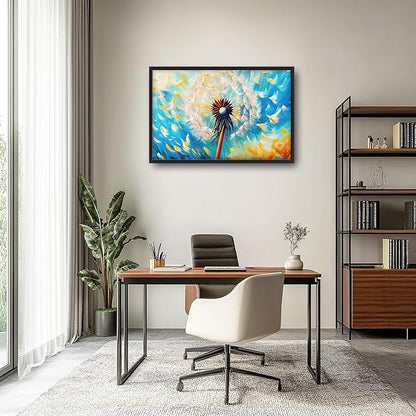 Extra Large Abstract Dandelion Framed Wall Art for Living Room,Oversized Colorful Dandelion Flower Pictures Wall Decor,Blue Canvas Print Painting Modern Artwork Bedroom Office Bathroom 36L x 24W