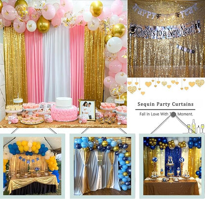 Gold Sequin Backdrop Curtain 8FTx8FT 1 Panel Sequin Backdrop Drape for Parties Glitter Photo Background for Wedding Baby Shower Christmas