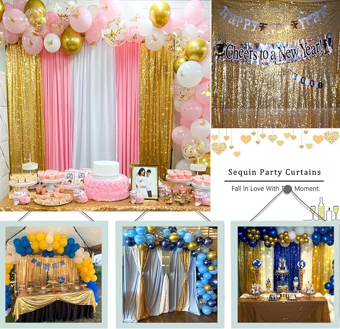 Gold Sequin Backdrop Curtains Glitter Drapes 2FTx8FT 4 Panels for Wedding Birthday Party Decorations Bridal Baby Shower Party Supplies Sparkly Photography Background