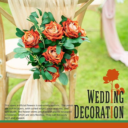 Fake Roses Faux Flowers Silk Roses Artificial Roses with Stems Realistic Artificial Flowers 16.5In Suitable for Indoor Home Decoration DIY Bouquet Wedding Decor Party Decor (Orange) 12PCS