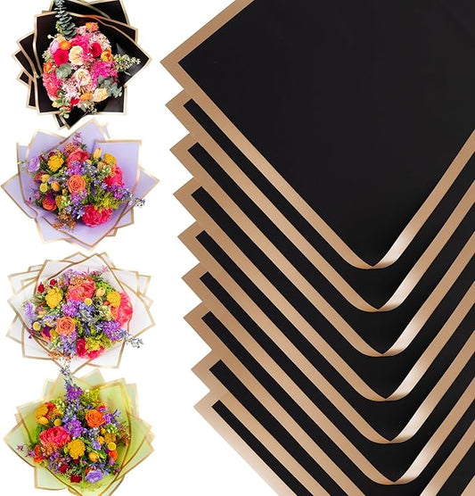 the florist Supply 20 Sheets Premium Flower Wrapping Paper | Waterproof Flower Wrapping Paper for Bouquets | Double Sided Floral Bouquet Sheets | DIY Gifts Borderline Black/Gold